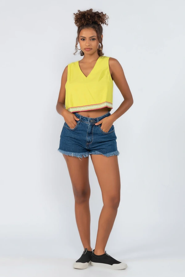 Regata alfaiataria linho croche barra