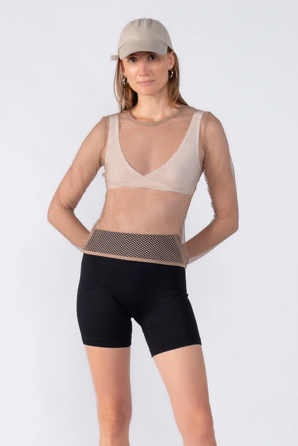 Blusa manga longa em tela com top