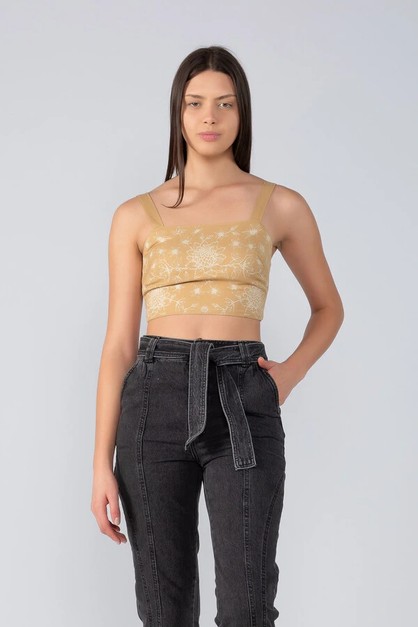 Cropped flor viscolinho ziper costas