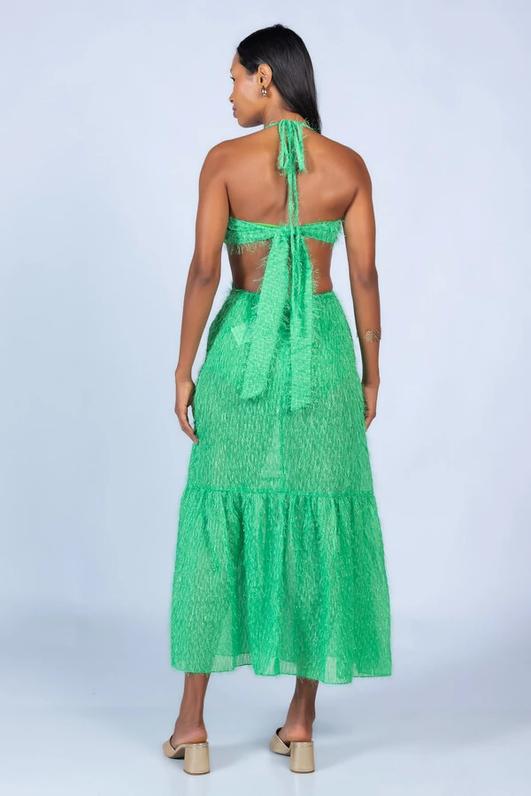 Vestido longo com recorte