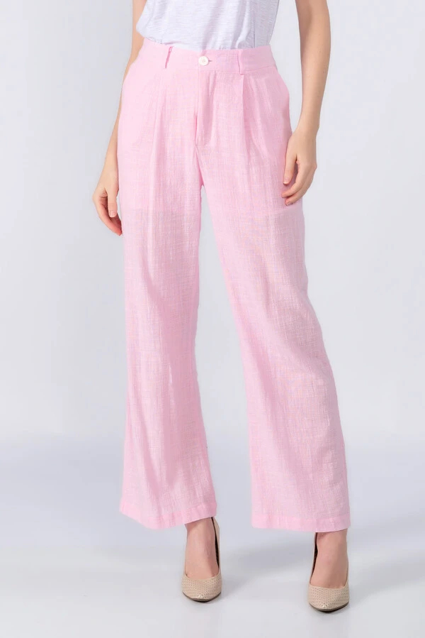 Calca pantalona em linho com pregas