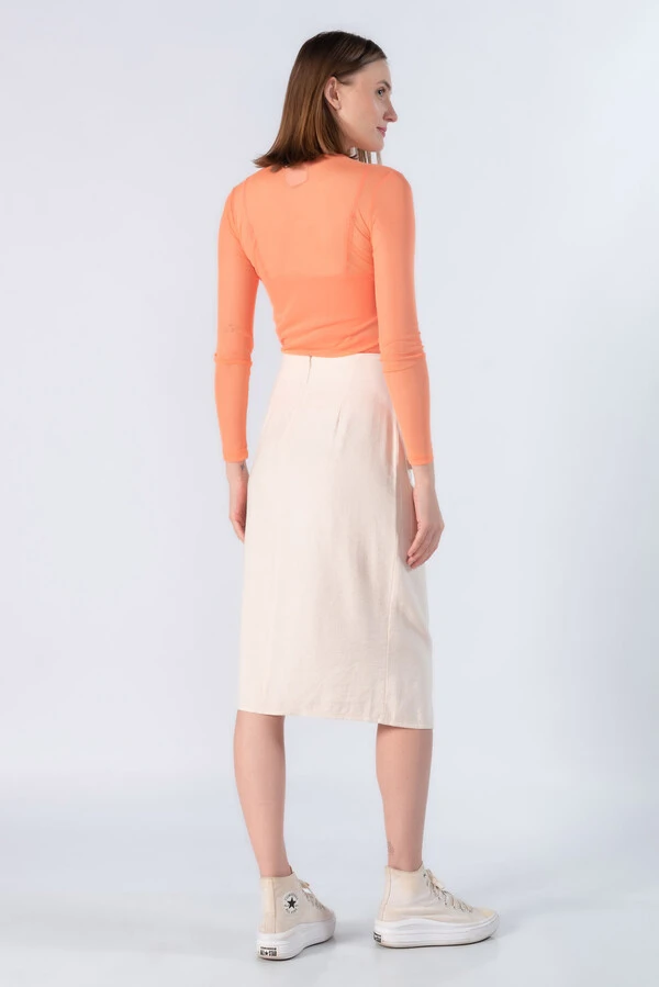 Saia midi em viscose com bolso e faixa