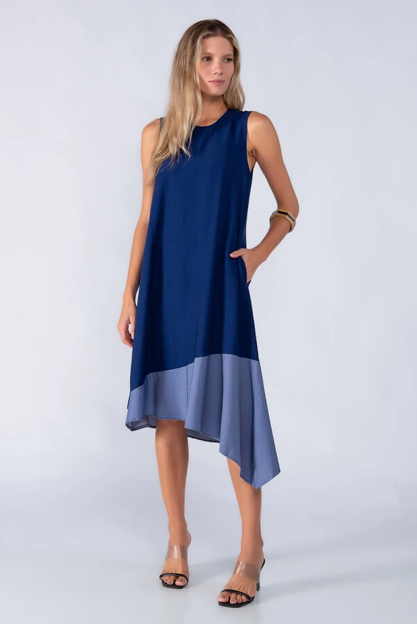 Vestido midi bicolor trapezio