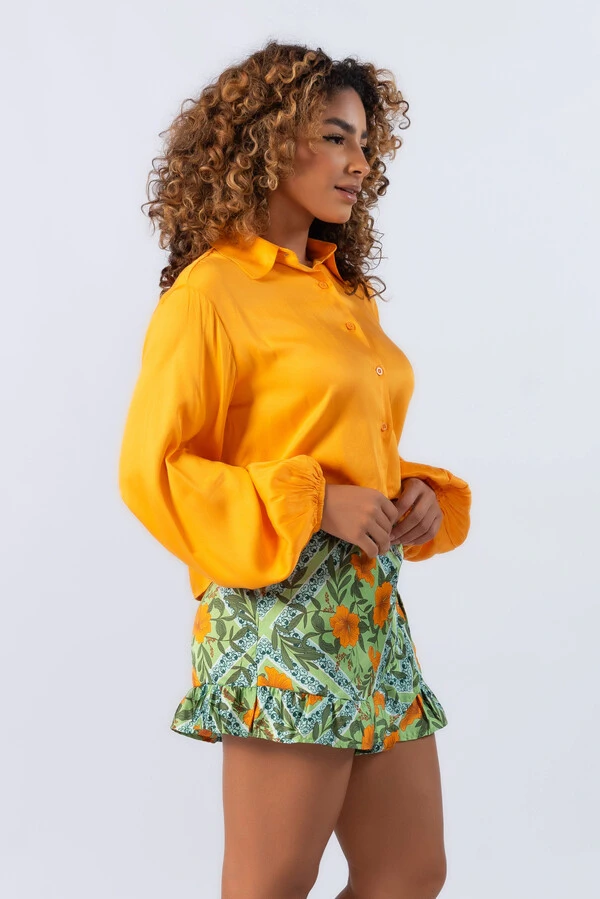 Camisa cropped em viscose com elastico