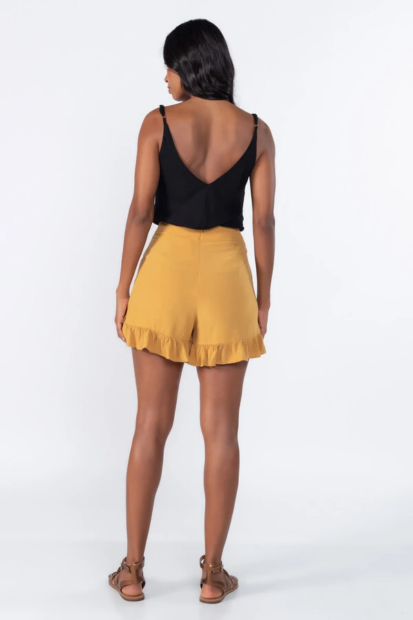 Shorts saia com babados e ziper
