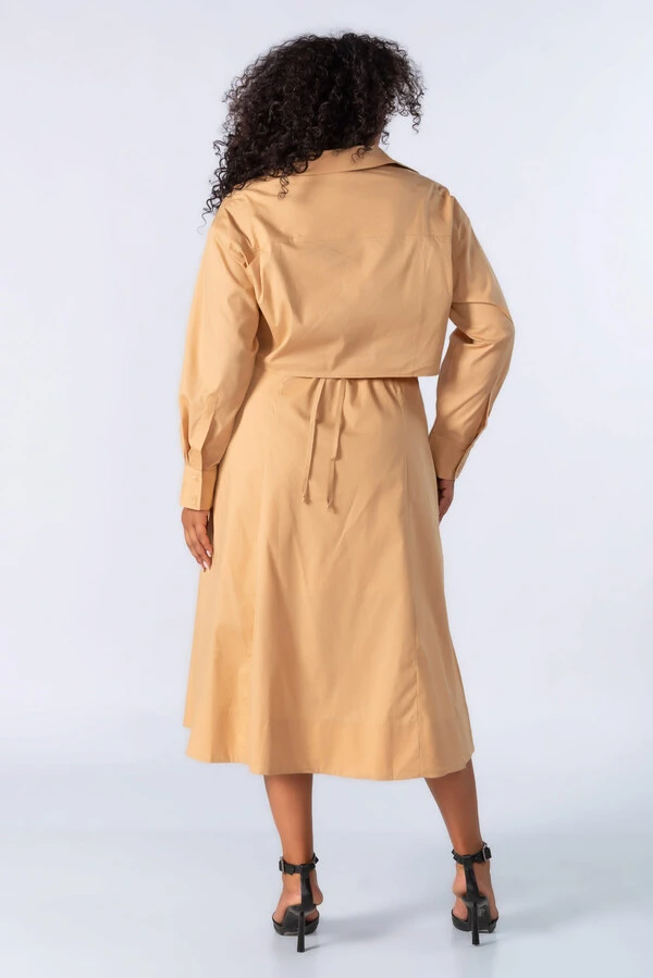 Vestido midi tricoline recorte cintura