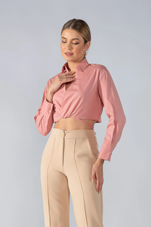 Camisa cropped algodao transpassada
