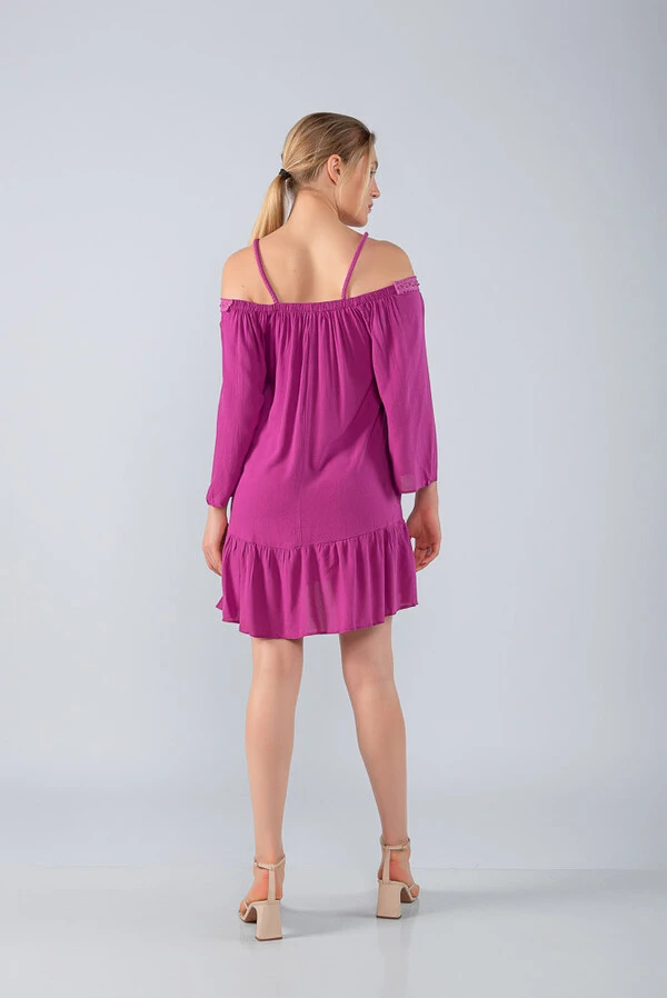 Vestido curto solto em vicose cordao ombro a ombro