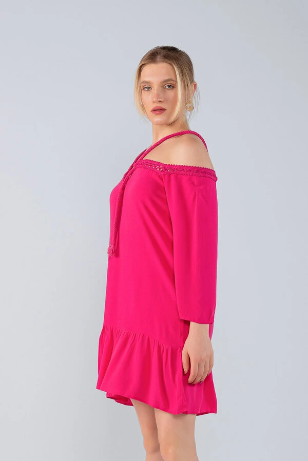 Vestido curto solto em vicose cordao ombro a ombro