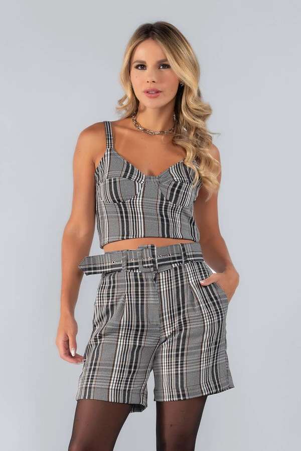 Blusa cropped bustier listrado costas em lastex