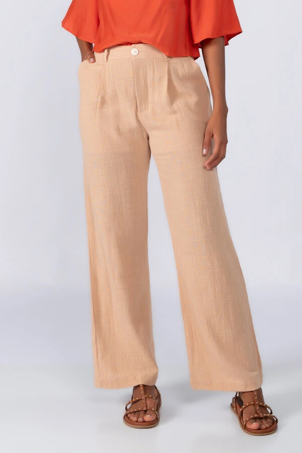 Calca pantalona em linho com pregas