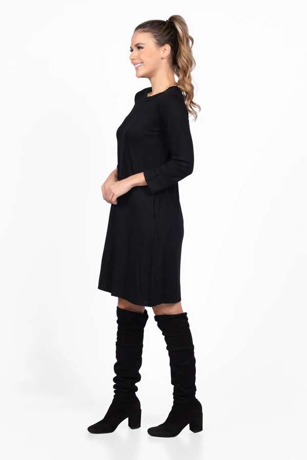 Vestido malha com bolsos manga 3/4