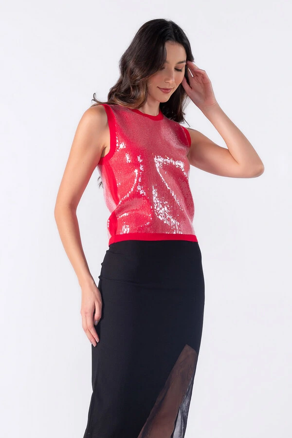Blusa colete tricot paete