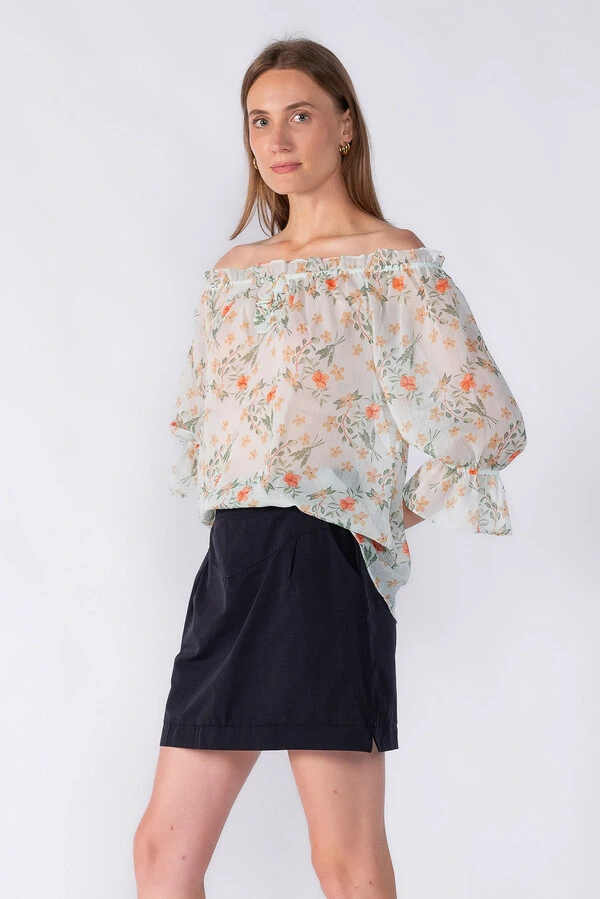 blusa bata chiffon ombro a ombro