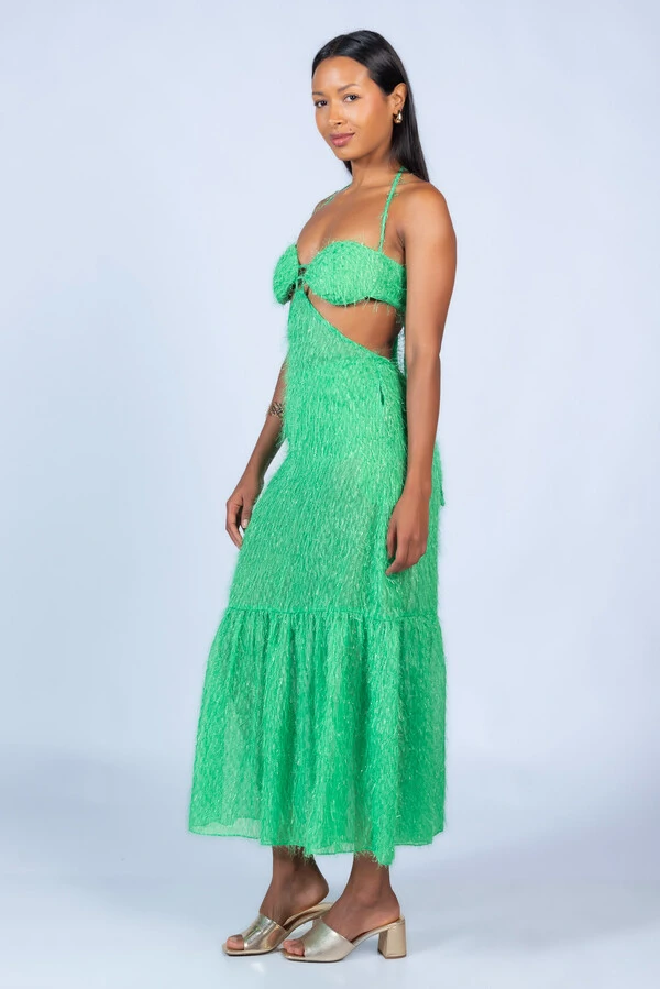Vestido longo com recorte