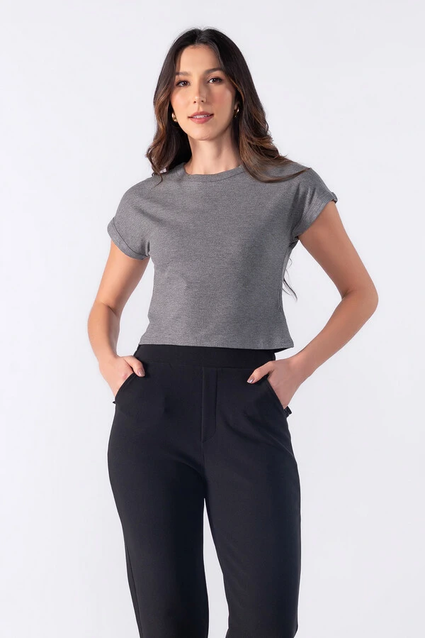 Blusa cropped basica canelada