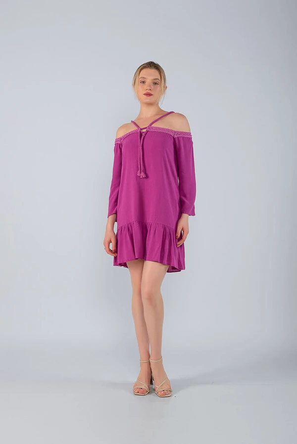 Vestido curto solto em vicose cordao ombro a ombro