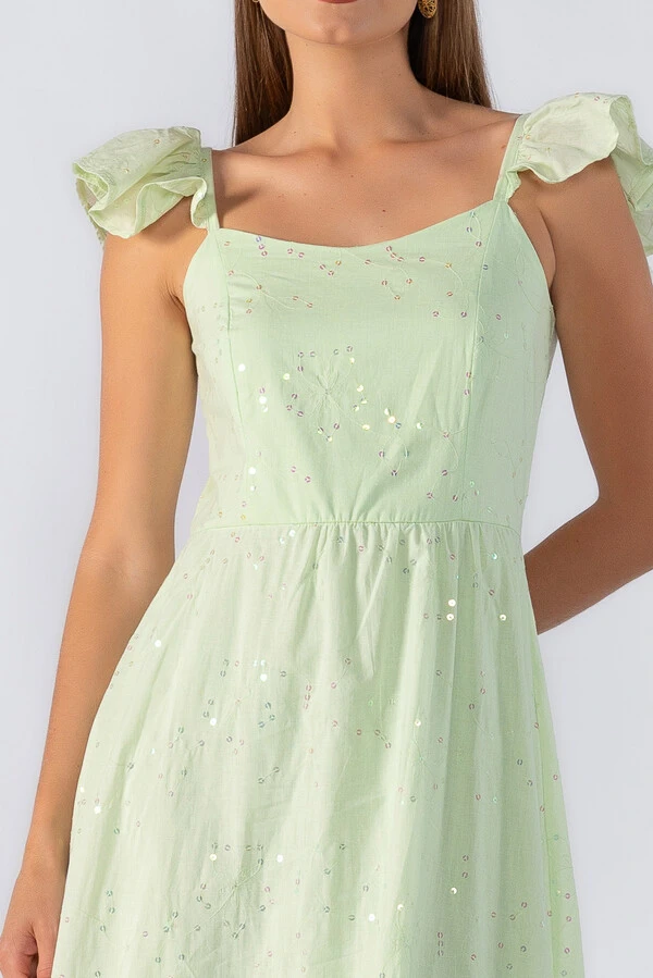 vestido longo babados na alça