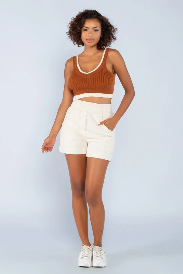 Cropped em tricot bicolor
