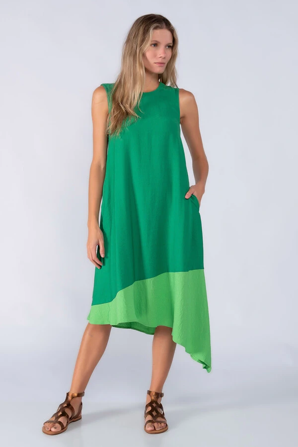 Vestido midi bicolor trapezio