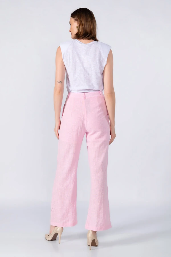 Calca pantalona em linho com pregas