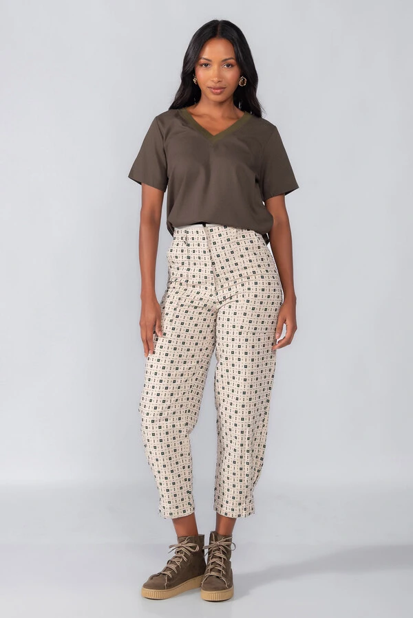Blusa linho decote em v