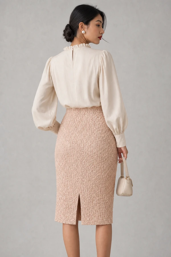 Saia midi enrrugada bolso lateral
