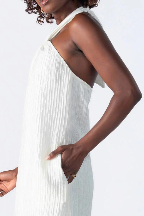 Vestido longo texturizado em liocel