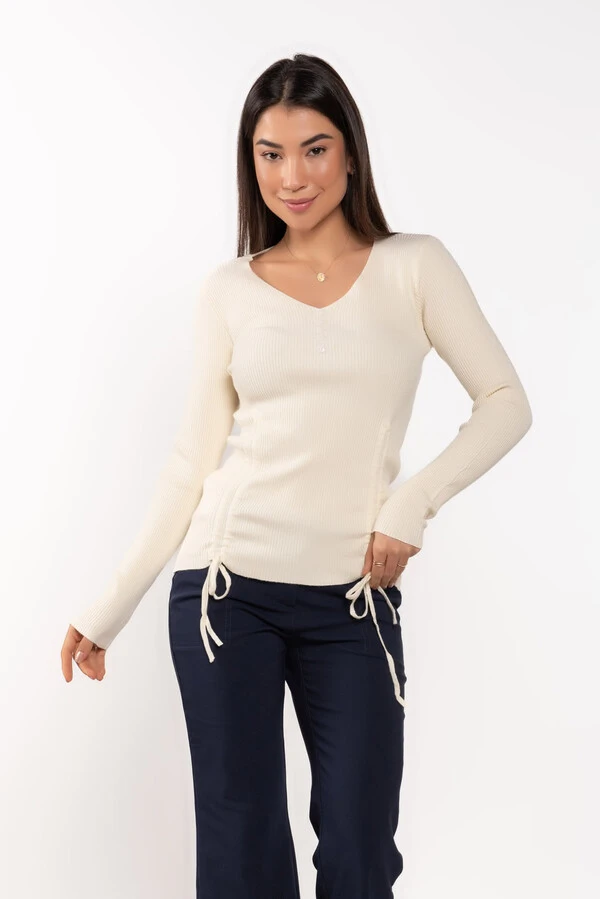 Sueter em viscose com botao e cordao