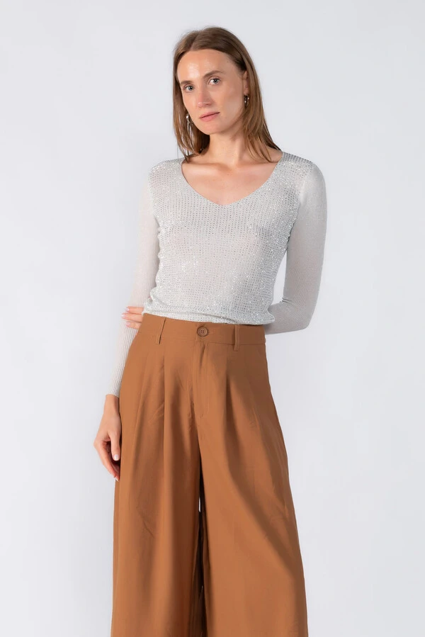 Blusa manga longa aplicacao em strass