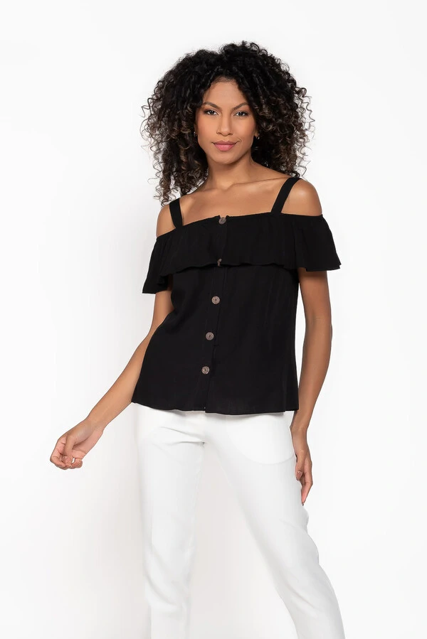 Blusa em viscose com alca e babado