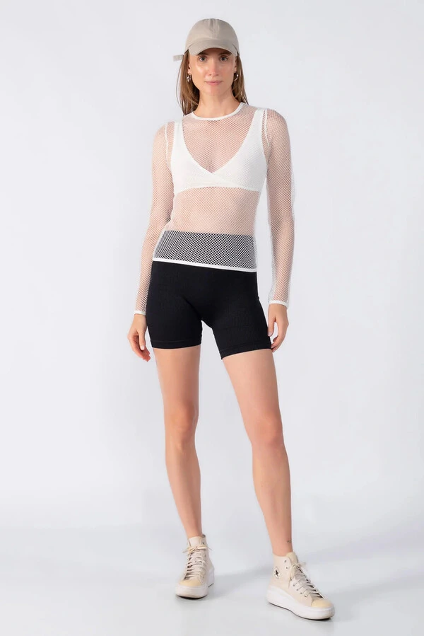 Blusa manga longa em tela com top