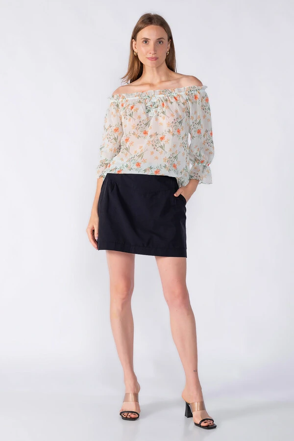 blusa bata chiffon ombro a ombro