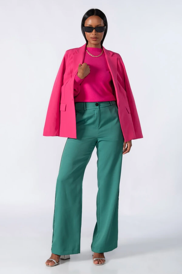 Calca pantalona poliester com lista
