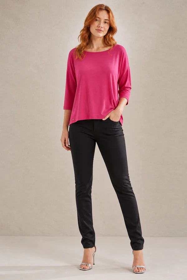 Blusa malha com frente em suede
