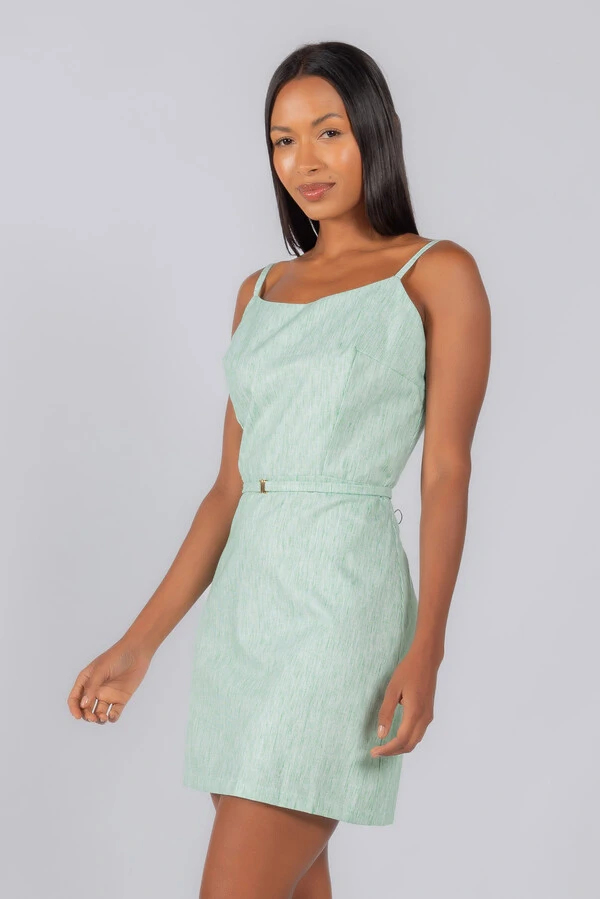 Vestido curto listrado alca regulavel em algodao