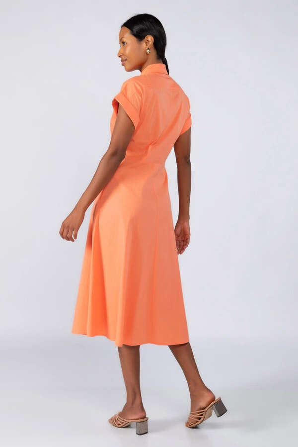 Vestido midi algodao detalhe na cintura