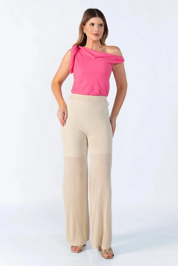 Calca pantalona fios de lurex
