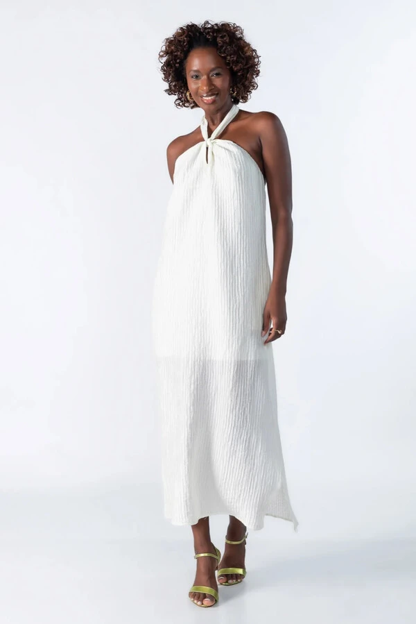 Vestido longo texturizado em liocel
