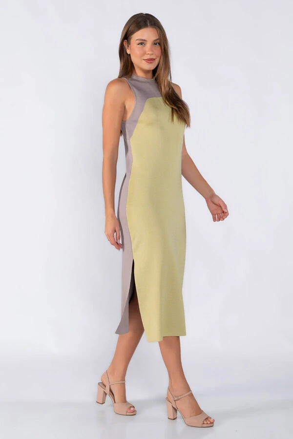 Vestido midi bicolor