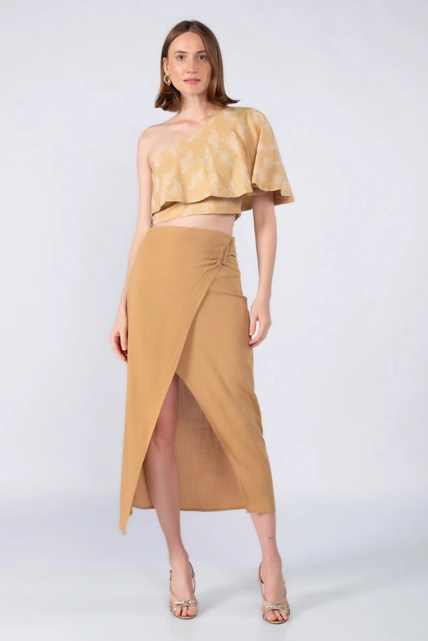 Saia midi em viscose transpassada