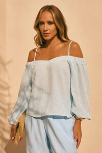 Blusa Ombro a Ombro Santorine Stripe