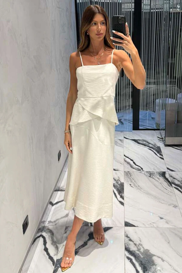 Conjunto Regata Peplum e Saia Midi Risca de Giz