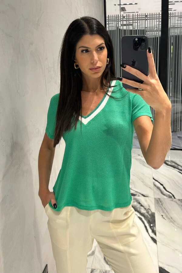 Blusa Manga Curta Tricot Waffle - COPA