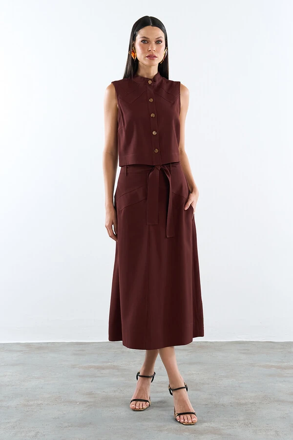 Conjunto Blusa Button e Saia Aura Touch