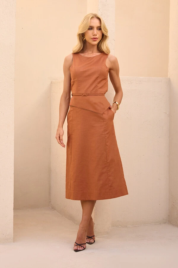 Conjunto Regata Peplum e Saia Midi Bambu