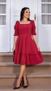 Vestido Curto Patrícia em Silk Spam Marsala