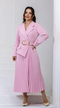 Vestido Midi Rosa Catrina Alfaiataria Gola Sobreposta