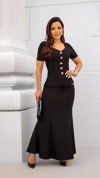 Blusa Dinah Peplum em Alfaiataria com Botões Dourados
