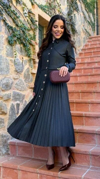 Vestido Midi Trench Coat Alfaiataria Shirley Preto